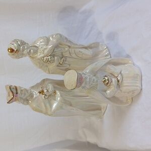 Handcrafted Large Nativity Three Wisemen Ceramic Lusterware Figures Signed Wall